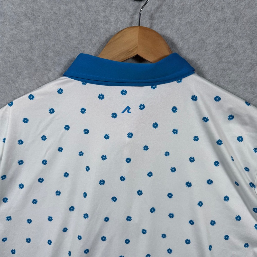 Redvanly Mens XL Golf Polo Shirt White Blue Floral Daisy Print Performance Short - Picture 9 of 11